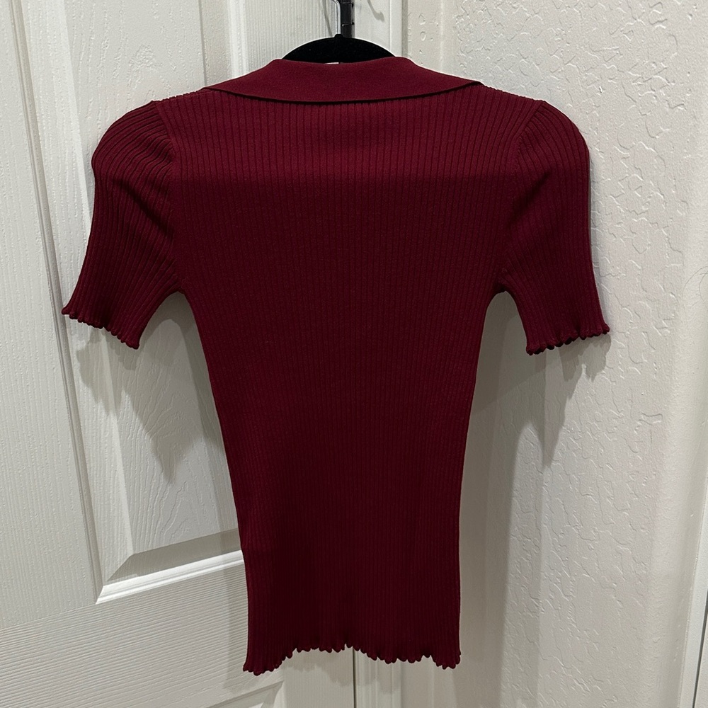 Reiss Burgundy Ribbed Short Sleeve Top - Picture 5 of 5
